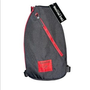 True Religion logo patch sling bag